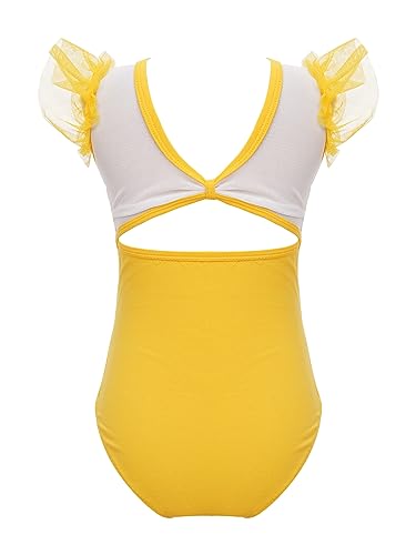 inlzdz Maillot de Ballet Danza para Niña Mangas corta Vestido de Ballet Gimnasia Leotardo Body Clásico Monos Jumpsuit Yoga para Chicas Amarillo 13-14 años