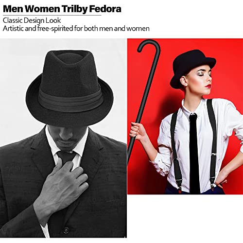 INOGIH Sombrero Trilby de Fieltro para Hombre Mujer Tesa Corta Manhattan Fedora, Negro , M