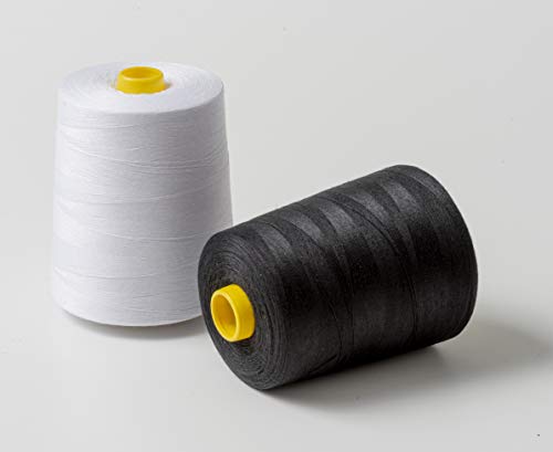 IPEA Hilo de Coser para Máquina de Coser – 2 Bobinas Grandes de 9000 Metros (18.000 metros en total) – Hilo de Poliéster para Costur – Blanco y Negro – Altura 12 cm