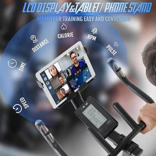 ISE Estática de Profesional con Sensor de Pulso, Ajustable Resistencia, Pantalla, Bicicleta Fitness de Gimnasio Ejercicio con Volante de Inercia de 10kg, Sillín y Reposabrazos Ajustable, SY-7601