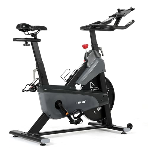 ISE Estática de Profesional con Sensor de Pulso, Ajustable Resistencia, Pantalla, Bicicleta Fitness de Gimnasio Ejercicio con Volante de Inercia de 10kg, Sillín y Reposabrazos Ajustable, SY-7601