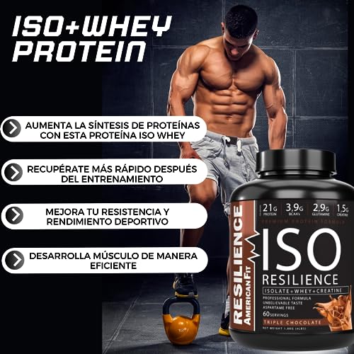 ISO RESILIENCE|Proteína en Polvo|Proteinas whey|1.8kg|Proteínas de Suero con Creatina|Ganar Masa Muscular|Proteína Sabor Triple Chocolate|Batido Proteinas Masa Muscular|Proteina Con Creatina.