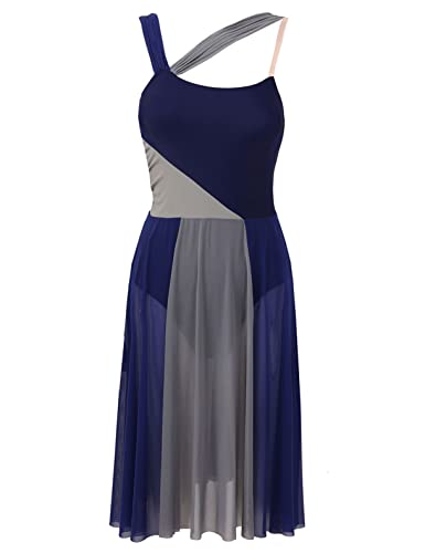 JEATHA Vestido de Danza Ballet para Mujer sin Manga Maillot con Falda Tul Leotardo Gimnasia Rítmica Vestido de Danza Lírica y Contemporánea XS-XXL Azul M