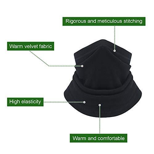 JEEZAO Braga Cuello Polar Moto de Forro Polar,Multifuncional Tubular Calentador de Cuello,Mascarilla,Gorro Pare Ciclismo,Esquiar,Corriendo (Negro)
