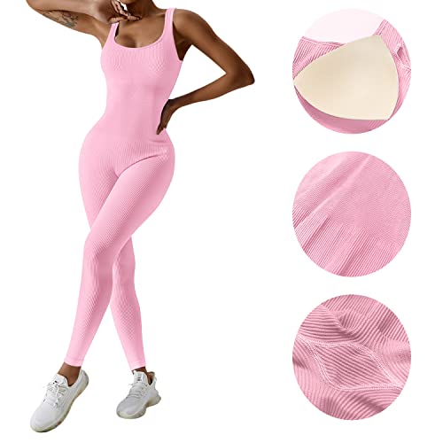 JN JANPRINT Conjunto de ropa de fitness para mujer, traje de yoga, sin costuras, pantalones de cintura alta, sujetador deportivo acanalado, conjunto de ropa deportiva, Rosa., S