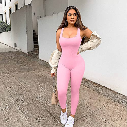 JN JANPRINT Conjunto de ropa de fitness para mujer, traje de yoga, sin costuras, pantalones de cintura alta, sujetador deportivo acanalado, conjunto de ropa deportiva, Rosa., S