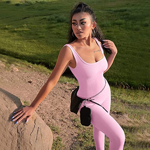 JN JANPRINT Conjunto de ropa de fitness para mujer, traje de yoga, sin costuras, pantalones de cintura alta, sujetador deportivo acanalado, conjunto de ropa deportiva, Rosa., S