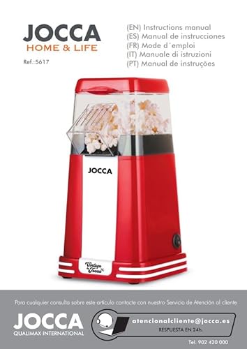 Jocca - Máquina de hacer Palomitas en 3 minutos - 1200W | Palomitero Eléctrico Vintage | Sin aceites o mantequilla | Incluye vaso medidor