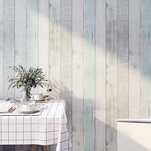 JOLIHOME Azul y Gris Efecto Madera Pelar y Pegar Papel Pintado Pegatina Pared Removible Rollos de Papel de Contacto Impermeable Vinilo Decorativo para Puerta Armario Baño 44.5x500cm