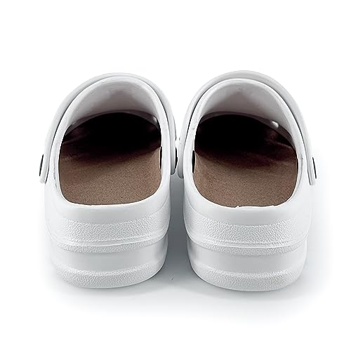 JOMIX Zuecos Sanitarios Trabajo Hospital Zapatillas Jardín Cocina Ligeros Zuecos Unisex Hogar Goma Eva Fabricadas en Europa, Blanco, 38-39 EU