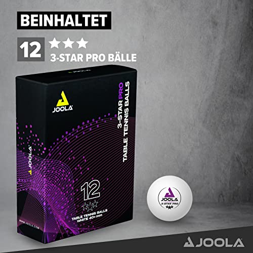 JOOLA 3-Star PRO Pelotas de tenis de mesa 40+mm de diámetro, 3-Star Premium Pelotas de tenis de mesa, compatibles para interior y exterior, blanco, 12 piezas