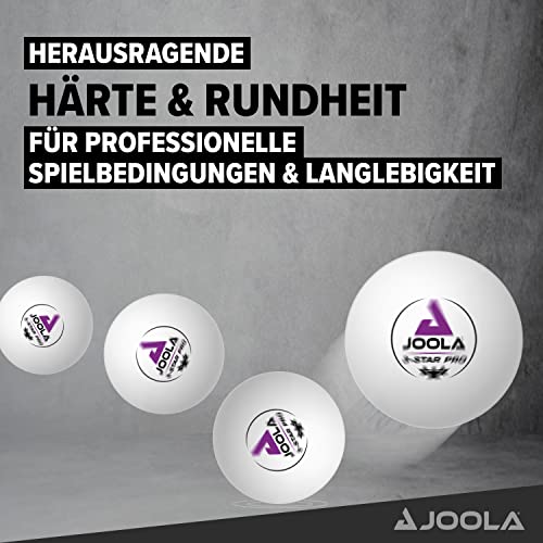 JOOLA 3-Star PRO Pelotas de tenis de mesa 40+mm de diámetro, 3-Star Premium Pelotas de tenis de mesa, compatibles para interior y exterior, blanco, 12 piezas
