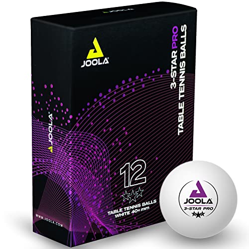 JOOLA 3-Star PRO Pelotas de tenis de mesa 40+mm de diámetro, 3-Star Premium Pelotas de tenis de mesa, compatibles para interior y exterior, blanco, 12 piezas