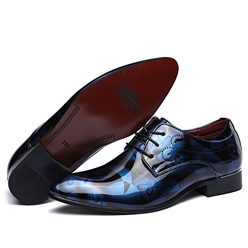 JOYTO Zapatos Oxford Hombre, Cuero Cordones Vestir Derby Calzado Boda Negocios Marron Azul Gris Rojo 37-50EU BL46