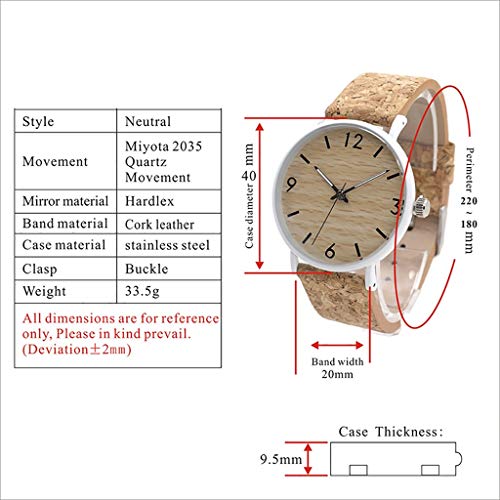 JSY - Reloj de Madera de bambú con Correa de Piel de Mano, Correa de Cuero Miyota de Corcho para Hombres y Mujeres