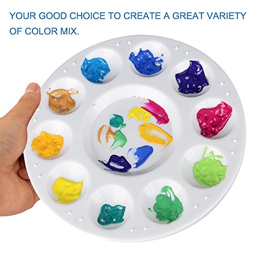 Juego de 20 pinceles para pintar con 2 piezas de paletas de pintura en bandeja, forma redonda y elíptica, FineGood Pincel de punta redonda para pintar para niños, para principiantes - Marrón