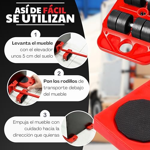 Juego De 5 Piezas | Ruedas Deslizantes para Muebles Pesados | Elevador De Muebles | Mover Muebles Sin Esfuerzo | Ruedas para Mover Muebles | Levantador De Muebles | Soporta 150kg | Giro 180º