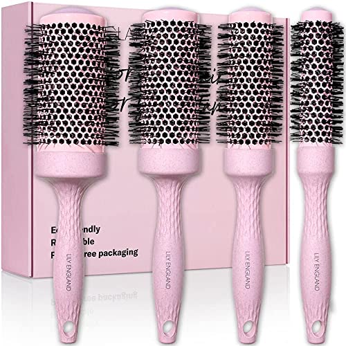 Juego de Cepillos Redondos Ecológicos para Mujeres - Cepillos Reciclables Redondos para Secador de Pelo - Regalo Sostenible - Rosa, Lily England