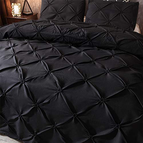 Juego De Funda Nórdica Juego De con Microfibra Suave, Ropa De Cama Plisada Funda Nórdica con Cremallera Y Lazos En La Esquina Juego De Funda De Colcha (Negro, 240 × 220cm- Cama 150cm)