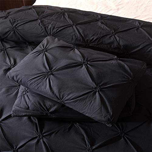 Juego De Funda Nórdica Juego De con Microfibra Suave, Ropa De Cama Plisada Funda Nórdica con Cremallera Y Lazos En La Esquina Juego De Funda De Colcha (Negro, 240 × 220cm- Cama 150cm)