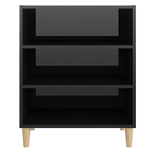 JUNZAI Aparador, Aparador Cocina, Aparadores para Salon, Mueble Salon, Mueble Cafetera, Mueble Buffet, Alacenas Y Vitrinas, de aglomerado Negro Brillante 57x35x70 cm