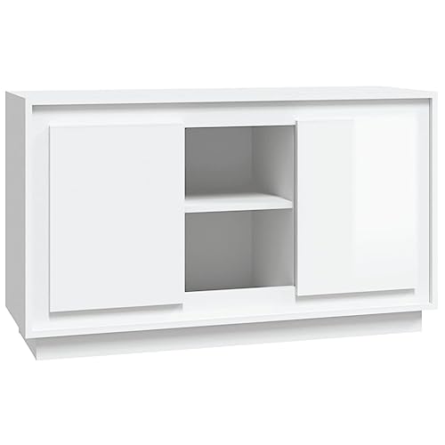 JUNZAI Aparador de Madera contrachapada Blanco Brillante 102x35x60 cm, Aparadores para Salon, Aparador Entrada Recibidor, Aparador Cocina, Vitrinas para Salon, Muebles Auxiliares