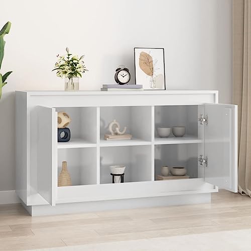 JUNZAI Aparador de Madera contrachapada Blanco Brillante 102x35x60 cm, Aparadores para Salon, Aparador Entrada Recibidor, Aparador Cocina, Vitrinas para Salon, Muebles Auxiliares