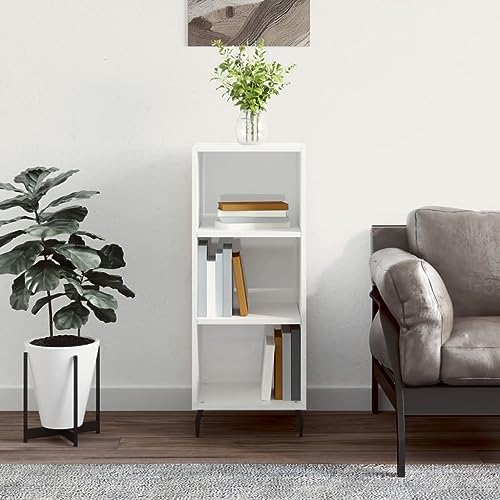 JUNZAI Aparador Madera de ingeniería Blanco Brillante 34,5x32,5x90 cm, Aparadores para Salon, Aparador Entrada Recibidor, Aparador Cocina, Vitrinas para Salon, Muebles Auxiliares828750