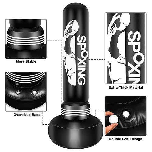 JUOIFIP Saco de boxeo de alto rendimiento para adultos, 175 cm, saco de boxeo con soporte para hombres, entrenamiento, MMA, Muay Thai, fitness, ideal para kickboxing de pie