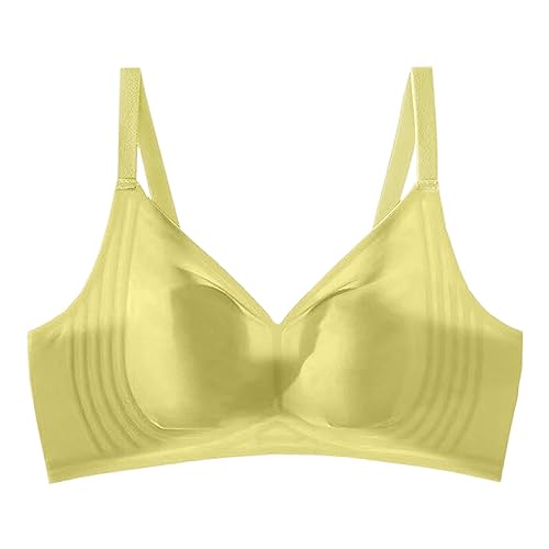 KAQQ Tabla de tallas Sujetador de rayas de gelatina para mujer, sin dejar rastro, transpirable, ligero y sin anillo de acero, amarillo, XXL