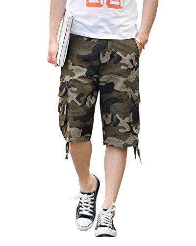 Kasen Hombres Pantalones Cortos Camo Suelto Leisure Trabajando Cargo Shorts Verde 29