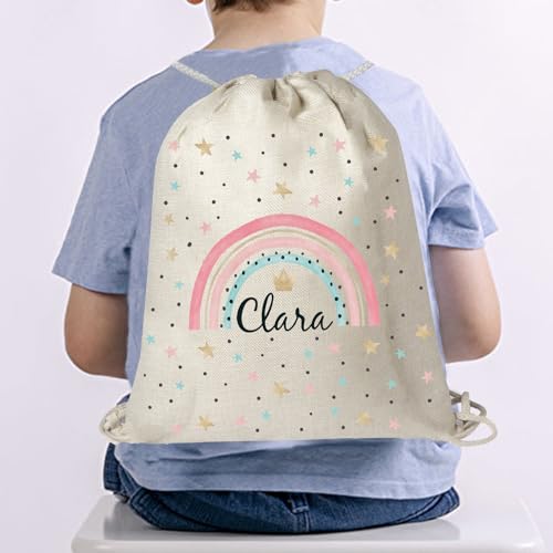 Kembilove Mochila saco infantil – Mochilas infantiles personalizadas – Mochilas personalizadas guardería Antibacteriana – Mochila almuerzo infantil de Arcoíris