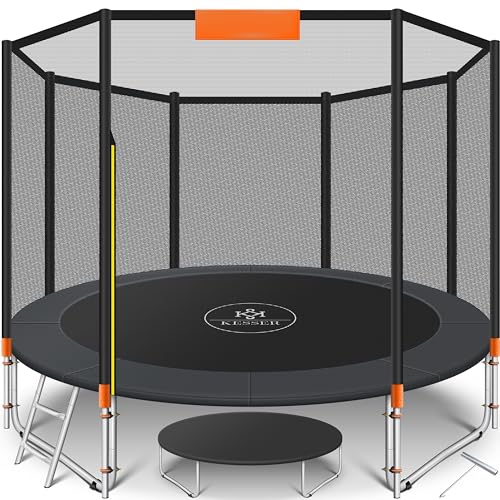 KESSER® - Trampolín de 244 cm de diámetro | Certificado TÜV SÜD GS | Juego completo con red de seguridad, escalera, cubierta de borde y accesorios | Cama elástica para niños de jardín Capacidad de