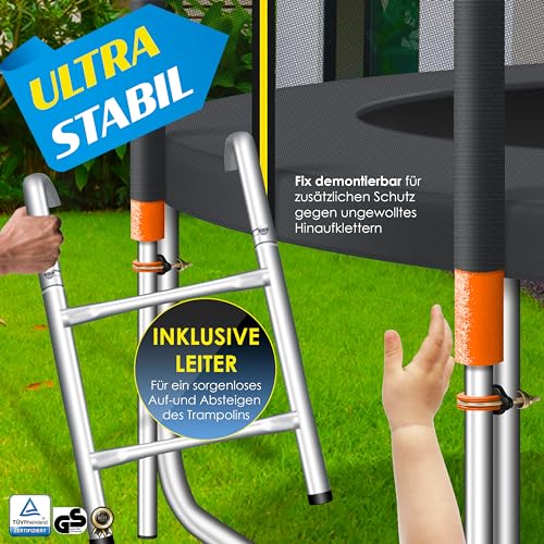 KESSER® - Trampolín de 244 cm de diámetro | Certificado TÜV SÜD GS | Juego completo con red de seguridad, escalera, cubierta de borde y accesorios | Cama elástica para niños de jardín Capacidad de