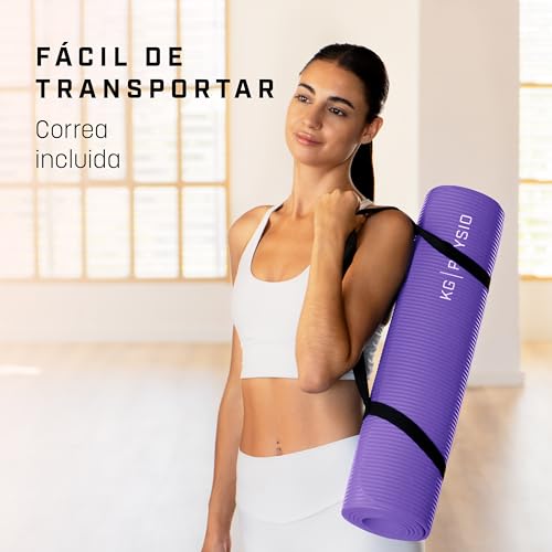 KG Physio Yoga Mat - Esterilla Yoga Antideslizante Extra Gruesa 183 cm x 60 cm x 8 mm con Correa de Hombro - Fabricada con NBR para garantizar que sea Esterilla Antideslizante.
