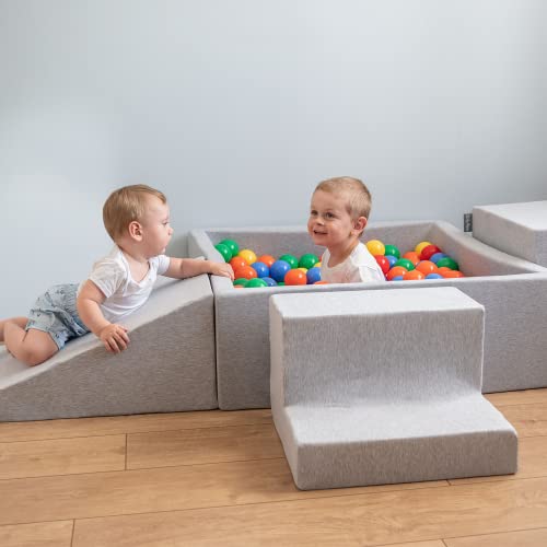 KiddyMoon Piscina De Bolas 120X30cm/200 Bolas El Cuadrado Grande para Ninos,Hecha En La UE, Gris Oscuro:Amarillo/Verde/Azul/Rojo/Naranja