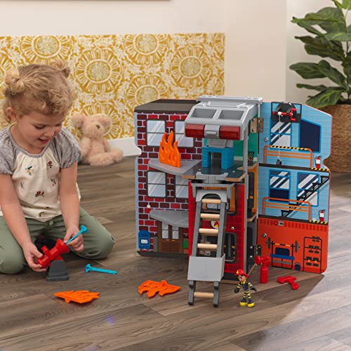 KidKraft Adventure Bound: Estación y Camión de Bomberos de Juguete Transformable 2 en 1 con luz y Sonido, vehículo de Emergencia de Juguete para niños 3+ años (20042)