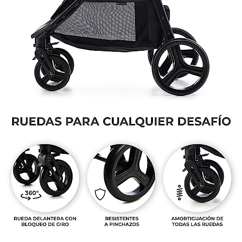 Kinderkraft RINE Silla de Paseo, Carrito bebé, cochecito bebé, Suspensión, Impermeable con UPF 50+, Plegable, Fácil de Plegar, Negro