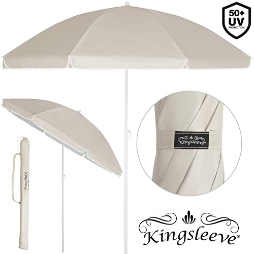 Kingsleeve Sombrilla de Playa Jardín 200cm Parasol Patio Terraza Inclinable Ajustable Protección UV50+ Crema