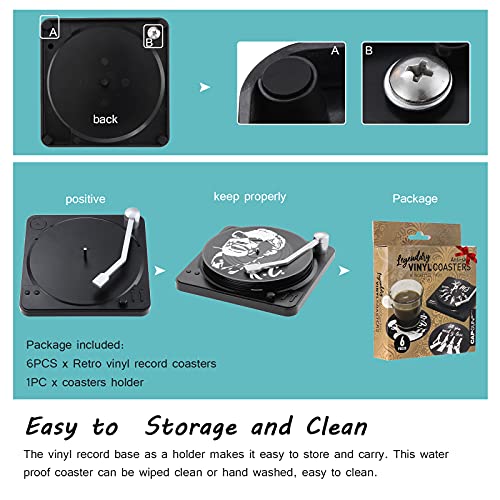 Kinsinder 6 posavasos de vinilo retro, antideslizantes, aislados, con soporte, para café, té, cerveza, copa de vino, hogar y bar