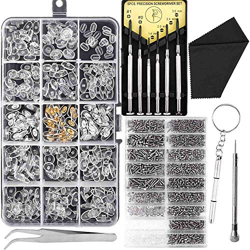 Kit de ReparacióN de Anteojos y Gafas de Sol, Kit de Tornillos para Gafas y Almohadillas Nasales con 6 Piezas Destornilladores y 3 Piezas Herramientas para Gafas