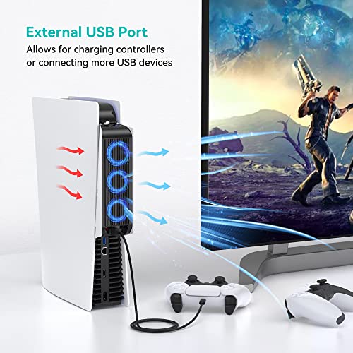 KIWIHOME Ventilador de refrigeración para accesorios PS5, ventilador silencioso actualizado con 3 ventiladores y USB externo para PS5 Edición digital/Ultra HD Consola (Blanco)