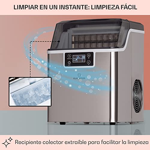 Klarstein Maquina de Hielo para Encimera, Maquina Hacer Cubitos de Hielo Domestica, Producción 20 kg., Depósito Agua Capacidad 3,2 l. Auto Limpieza, Ice Maker Sobremesa, Hielo Grande y Pequeño