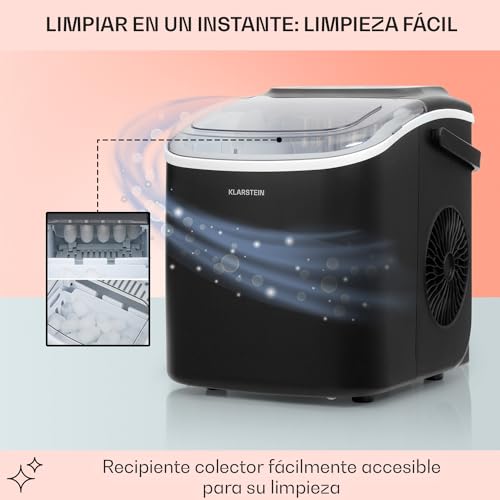 Klarstein Maquina de Hielo para Encimera, Maquina Hacer Cubitos de Hielo para Casa, Producción 20 kg., Depósito Agua Capacidad 3 l., Hielos Grandes y Pequeños, Ice Maker Sistema Auto Limpieza
