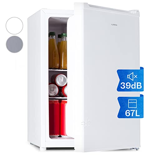 KLARSTEIN Nevera Pequeña 67L para Refrescos y Cerveza con 4L Congelador, Mini Nevera Cristal, Minibar Silencioso, Enfriador de Vino, Interior/Exterior, Frigorificos Estantes Extraíbles