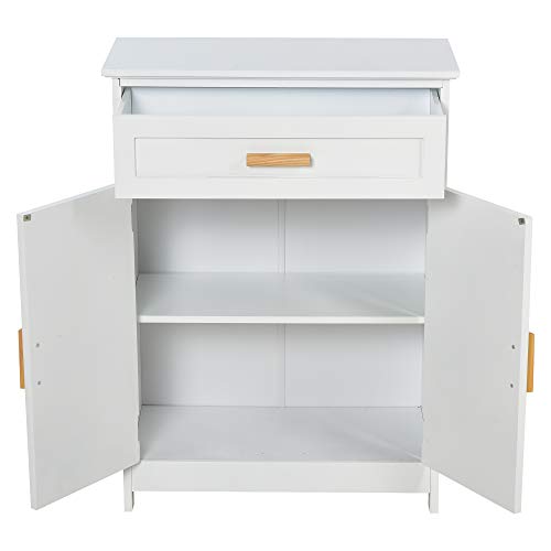 kleankin Armario Auxiliar para Baño Mueble de Baño Multifuncional con 1 Cajón 2 Puertas y Estante Ajustable Estilo Moderno 59x29x80 cm Blanco