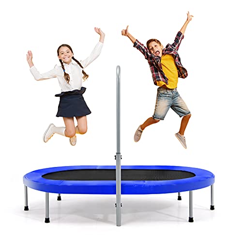 KOMFOTTEU Trampolín de Fitness para 2 Personas, Cama Elástica con Mngo Ajustable en 5 Niveles, Mini Trampolín Plegable con Carga de 150 kg, Cubierta Acolchada de Seguridad, para Niños y Adultos
