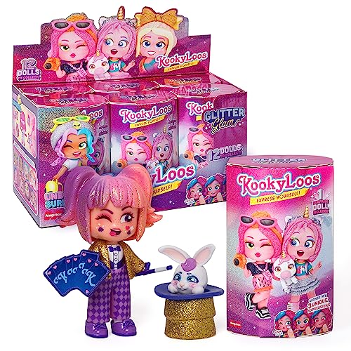 KOOKYLOOS Serie Glitter Glam – Caja con 6 muñecas coleccionables con Accesorios de Moda, Ropa, Zapatos y Juguetes, con 3 Expresiones Divertidas. Versión A