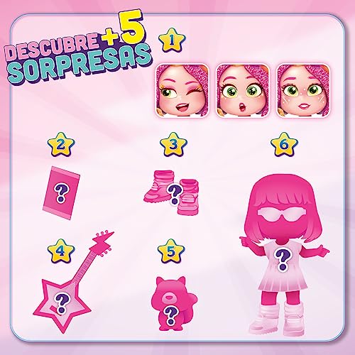 KOOKYLOOS Serie Glitter Glam – Muñeca Sorpresa Coleccionable con Accesorios de Moda, Ropa, Zapatos y Juguetes, con 3 Expresiones Divertidas
