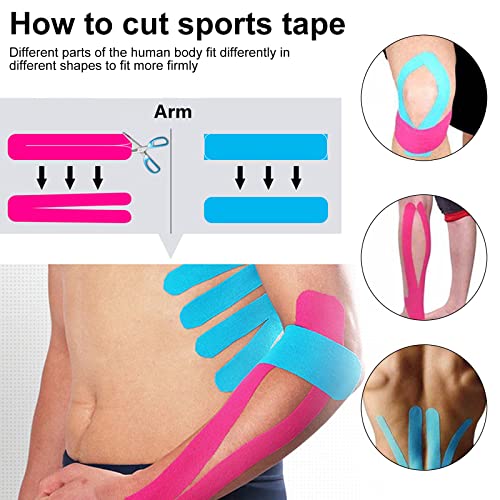 KOSHIFU 2 Rollos Cinta de Kinesiología Deportiva 5 m x 5 cm Cinta de Kinesiología para Recuperación y Alivio Muscular Venda Elastica Adhesiva para Rimeros Auxilios Lesiones Deportivas Azul y Rosa